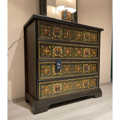 Mughal Hand Painted Solid Wood Chest of Drawers D19