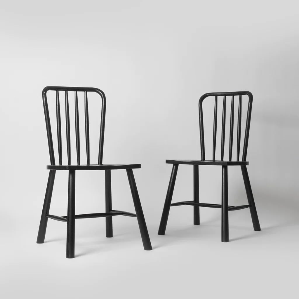 The Gileteen Wooden Eagle Ridge Solid Wood Dining Chair Black Finish Set of 2