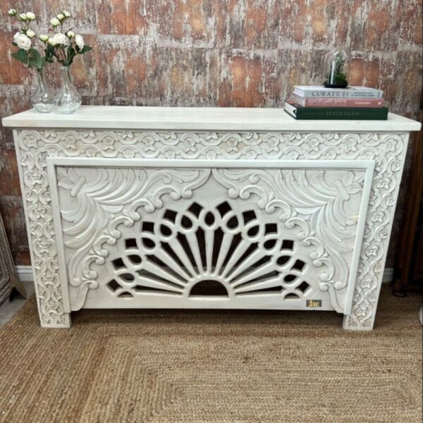 Mehrab Wooden Carved Entryway Console Table White