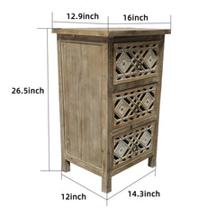 Indian Hand Carved  3-Drawer Solid Wood Bedside Table 13