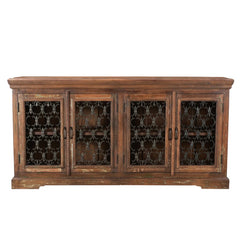 Indian Handmade Metal Jali Solid Wood Sideboard