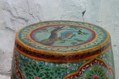 Indian Hand Painted Solid Wood Drum Coffee Table C148