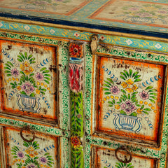 Pandora Indian Floral Hand Painted Solid Wood Sideboard