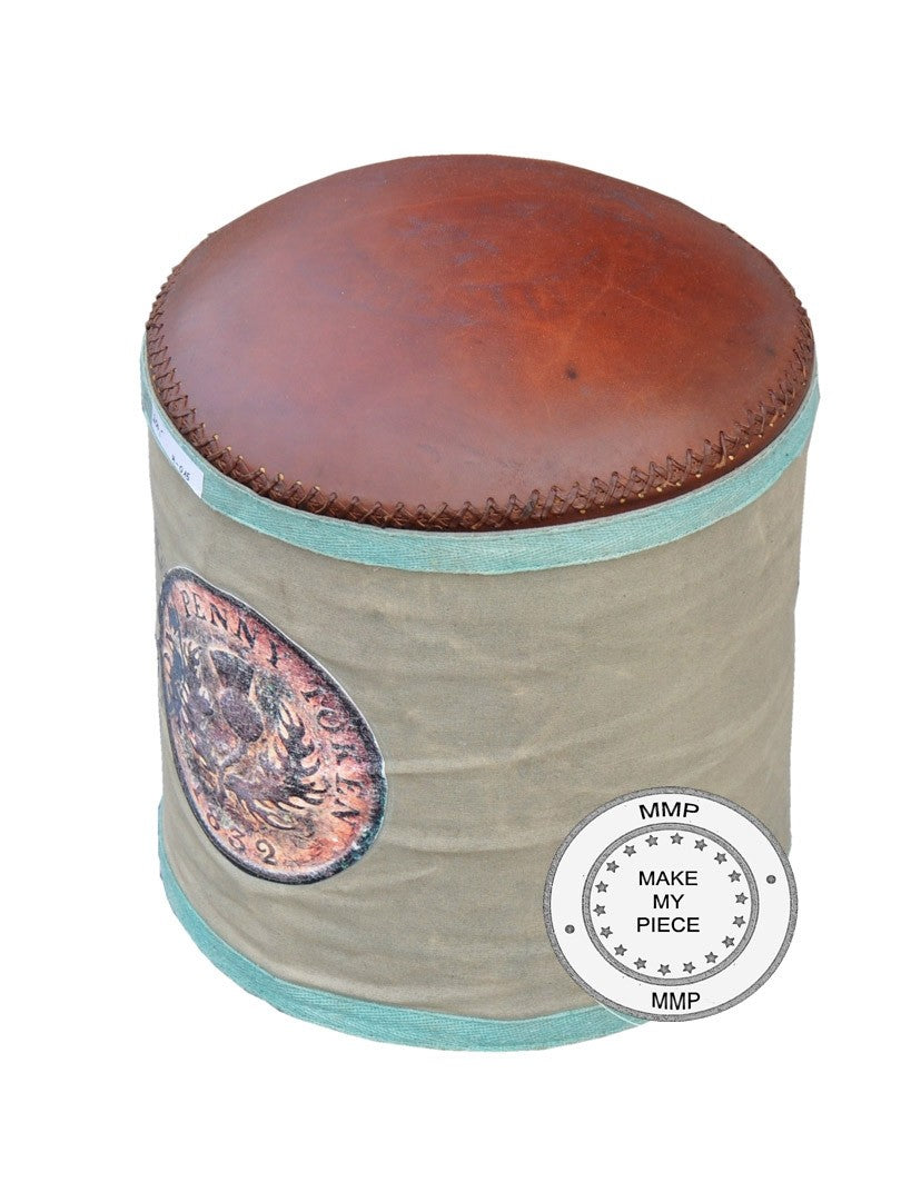 Industrial Cotton and Leather Seating Pouffe