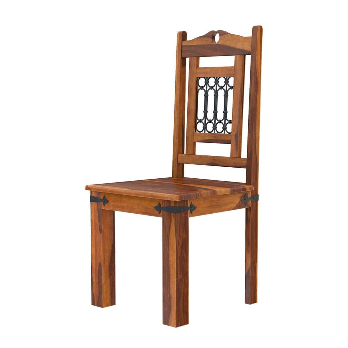 Philadelphia Rustic Solid Wood Dining Chair with Iron Grill Backrest