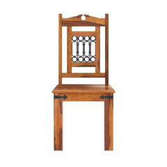 Philadelphia Rustic Solid Wood Dining Chair with Iron Grill Backrest