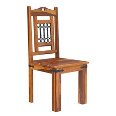 Philadelphia Rustic Solid Wood Dining Chair with Iron Grill Backrest