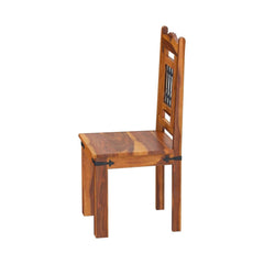 Philadelphia Rustic Solid Wood Dining Chair with Iron Grill Backrest