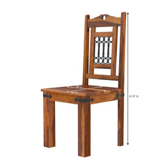 Philadelphia Rustic Solid Wood Dining Chair with Iron Grill Backrest