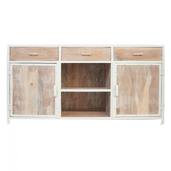 Angle Industrial French Style Metal Sideboard Buffet White 150x40x90cm