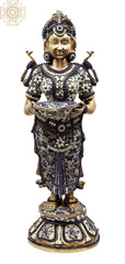 Indian Handmade Deeplakshmi Brass Statue With Inlay Work