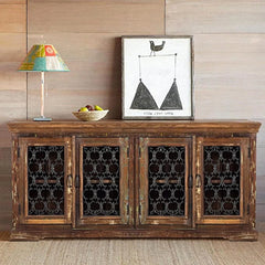 Indian Handmade Metal Jali Solid Wood Sideboard