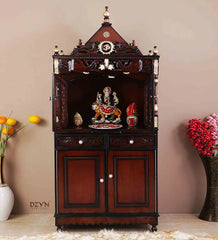 Large Sized Handmade Solid Wood Home Temple In Brown