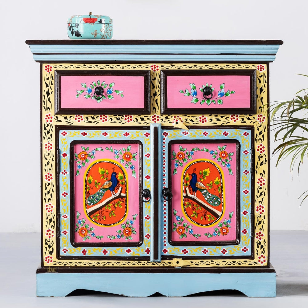 Pandora Hand Painted Indian Solid Wood Buffet Cabinet Multicolour