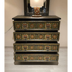Mughal Hand Painted Solid Wood Chest of Drawers D19