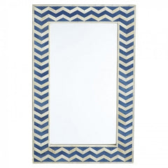 Maaya Bone Inlay Mirror Frame - Chevron Pattern Blue 60x5x90cm