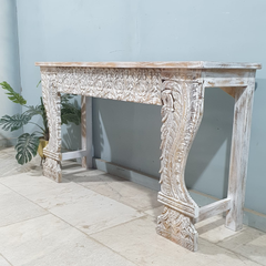 Handmade Indian Furniture Solid Hard Wood Carved Console Table 150x40x80Cm