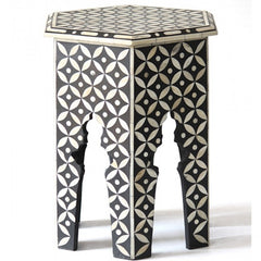 Maaya Bone Inlay Round Side Table Black Geometric