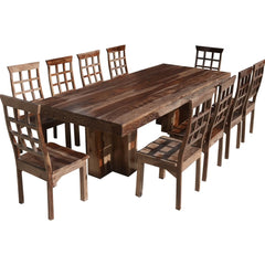 Dallas Ranch Rustic Solid Wood Double Pedestal Dining Table Set For 10