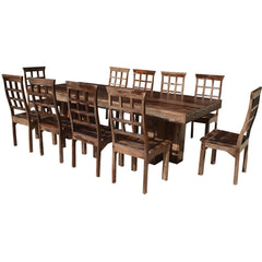 Dallas Ranch Rustic Solid Wood Double Pedestal Dining Table Set For 10