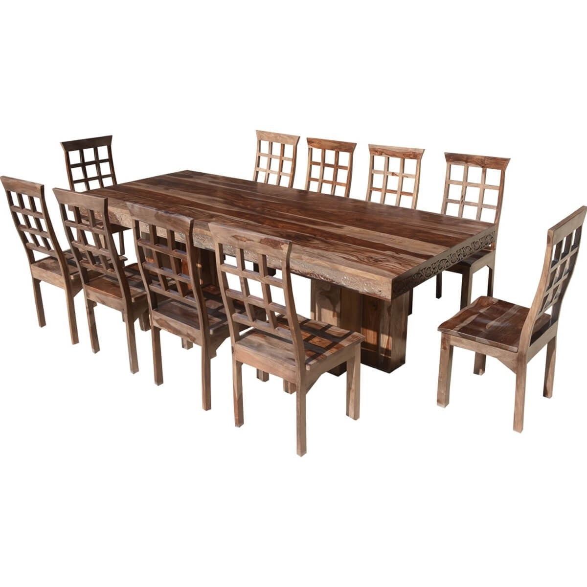 Dallas Ranch Rustic Solid Wood Double Pedestal Dining Table Set For 10