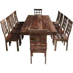 Dallas Ranch Rustic Solid Wood Double Pedestal Dining Table Set For 10