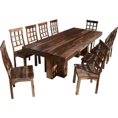 Dallas Ranch Rustic Solid Wood Double Pedestal Dining Table Set For 10