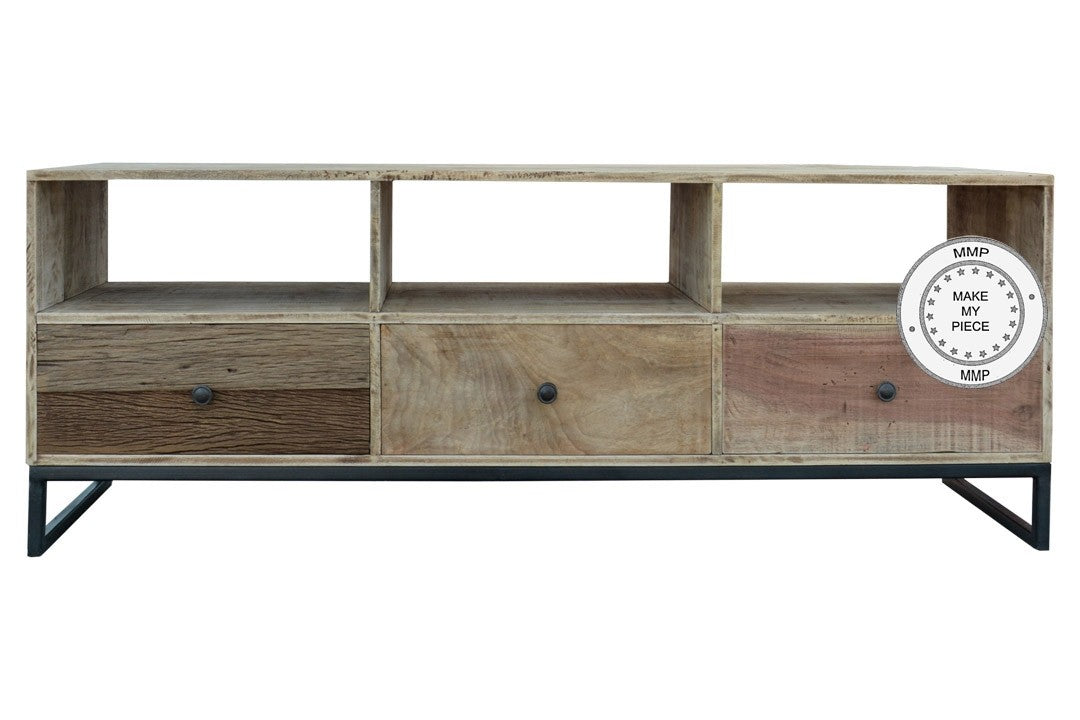 Industrial Dark Wood TV Unit With Drawers Metal Legs