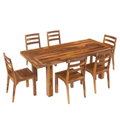 Indian Rustic Solid Wood 7 Piece Extension Dining Table Chair Set Honey