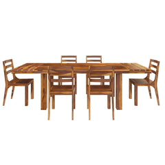 Indian Rustic Solid Wood 7 Piece Extension Dining Table Chair Set Honey