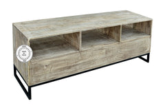 Industrial Dark Wood TV Unit With Drawers Metal Legs