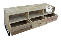 Industrial Dark Wood TV Unit With Drawers Metal Legs