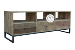 Industrial Dark Wood TV Unit With Drawers Metal Legs