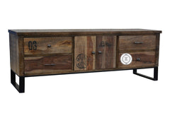 Industrial Dark Wood TV Unit Cabinet Metal Legs