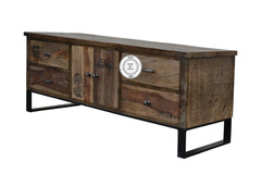 Industrial Dark Wood TV Unit Cabinet Metal Legs