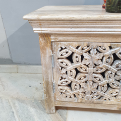 Hand Carved Indian Solid Wood TV Unit Jali doors with shelves 200x40x55cm