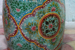 Indian Hand Painted Solid Wood Drum Coffee Table C148