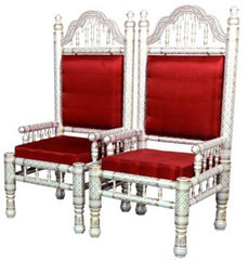 Heritage Indian Hand Carved Painted Wedding Chairs Set 2 pcs