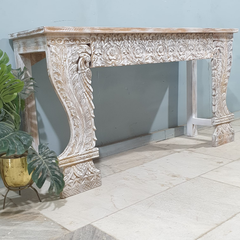 Handmade Indian Furniture Solid Hard Wood Carved Console Table 150x40x80Cm