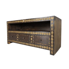 Indian Antique Brass Work Solid Wood TV Unit 16