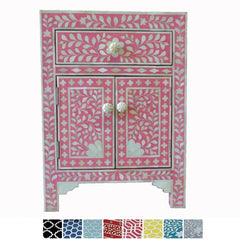 Maaya Bone Inlay Bedside Cabinet Lamp Table Pink Floral