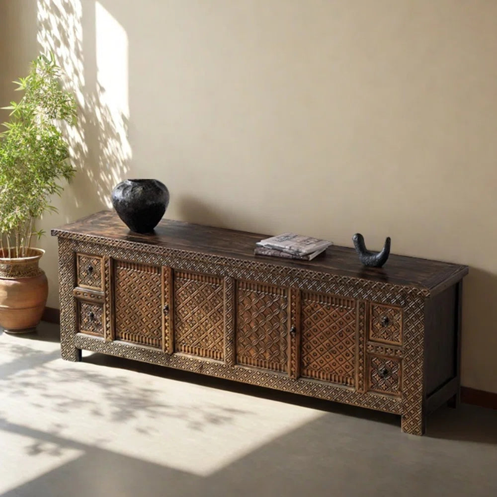 Brush & Timber Indian Handpainted Solid Wood TV Unit Stand B34