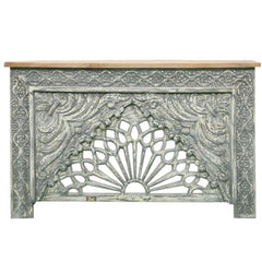 Mehrab Wooden Carved Entryway Console Table Grey