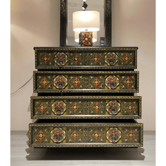 Mughal Hand Painted Solid Wood Chest of Drawers D19