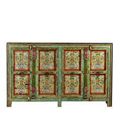 Pandora Indian Floral Hand Painted Solid Wood Sideboard