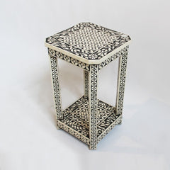 Maaya Bone Inlay Side Table White Black Floral