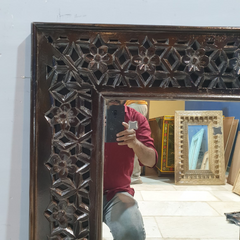 Indian Handmade Carved Wooden Mirror Frame Chocolate Brown 90X5X60Cm