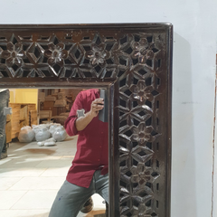 Indian Handmade Carved Wooden Mirror Frame Chocolate Brown 90X5X60Cm