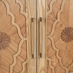 Indian Handmade Solid Wood Carved 4 Doors Sideboard Natural