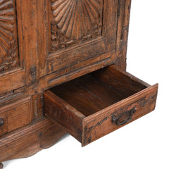 Antique Indian Hand Carved Solid Wood Almirah Cabinet Wardrobe 02